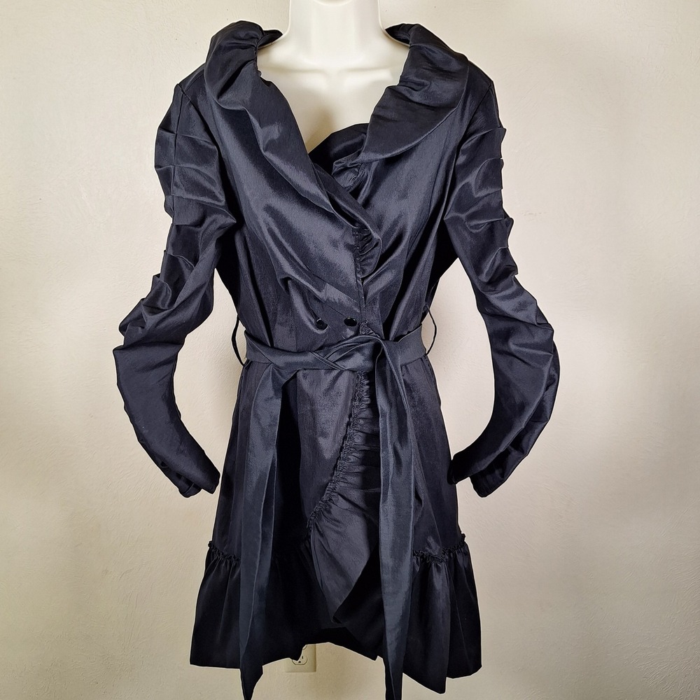 Samuel Dong Evening Cocktail Coat ‎ Wrap Stretch Tafetta Avant Garde Large Black